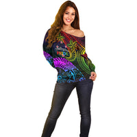 Wellington Pride Off Shoulder Sweater Aotearoa Tribal Rainbow Pattern LT01 - Polynesian Pride