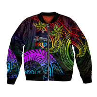Wellington Pride Sleeve Zip Bomber Jacket Aotearoa Tribal Rainbow Pattern LT01 Unisex Black - Polynesian Pride