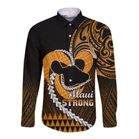 Personalised Hawaii Long Sleeve Button Shirt Maui Be Strong Kakau Gold Version LT01 Unisex Gold - Polynesian Pride