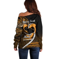 Personalised Hawaii Off Shoulder Sweater Maui Be Strong Kakau Gold Version LT01 - Polynesian Pride