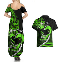 Personalised Hawaii Couples Matching Summer Maxi Dress and Hawaiian Shirt Maui Be Strong Kakau Green Version LT01 - Polynesian Pride