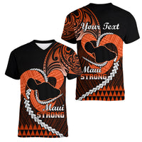 Personalised Hawaii Women V Neck T Shirt Maui Be Strong Kakau Orange Version LT01 - Polynesian Pride