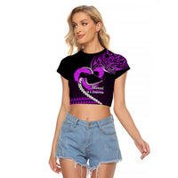 Personalised Hawaii Raglan Cropped T Shirt Maui Be Strong Kakau Purple Version LT01 Female Purple - Polynesian Pride