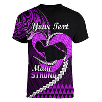 Personalised Hawaii Women V Neck T Shirt Maui Be Strong Kakau Purple Version LT01 - Polynesian Pride