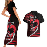 Personalised Hawaii Couples Matching Short Sleeve Bodycon Dress and Hawaiian Shirt Maui Be Strong Kakau Red Version LT01 - Polynesian Pride