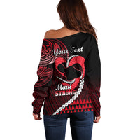 Personalised Hawaii Off Shoulder Sweater Maui Be Strong Kakau Red Version LT01 - Polynesian Pride
