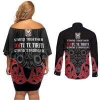 Toitu Te Tiriti 1840 Aotearoa Couples Matching Off Shoulder Short Dress and Long Sleeve Button Shirt Stand Together Stand Stronger