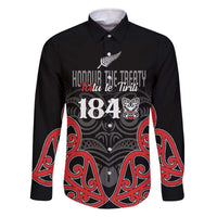 Toitu Te Tiriti 1840 Aotearoa Family Matching Off The Shoulder Long Sleeve Dress and Hawaiian Shirt Stand Together Stand Stronger LT01 Dad's Shirt - Long Sleeve Black - Polynesian Pride