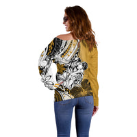 Polynesian Valentine Off Shoulder Sweater Couple Floral Unique Gold Version LT01 - Polynesian Pride