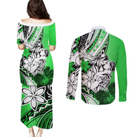 Polynesian Valentine Couples Matching Puletasi and Long Sleeve Button Shirt Couple Floral Unique Green Version LT01 - Polynesian Pride