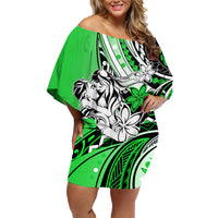 Polynesian Valentine Family Matching Off Shoulder Short Dress and Hawaiian Shirt Couple Floral Unique Green Version LT01 Mom's Dress Green - Polynesian Pride