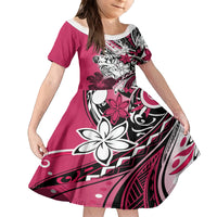 Polynesian Valentine Family Matching Long Sleeve Bodycon Dress and Hawaiian Shirt Couple Floral Unique Pink Version LT01 Daughter's Dress Pink - Polynesian Pride