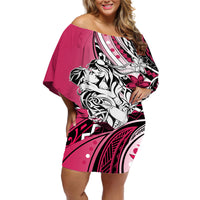 Polynesian Valentine Off Shoulder Short Dress Couple Floral Unique Pink Version LT01 Women Pink - Polynesian Pride