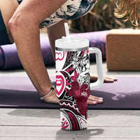 Polynesian Valentine Tumbler With Handle Couple Floral Unique Pink Version