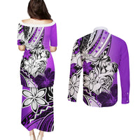 Polynesian Valentine Couples Matching Puletasi and Long Sleeve Button Shirt Couple Floral Unique Purple Version LT01 - Polynesian Pride
