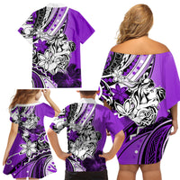 Polynesian Valentine Family Matching Off Shoulder Short Dress and Hawaiian Shirt Couple Floral Unique Purple Version LT01 - Polynesian Pride