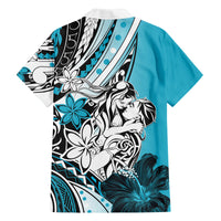 Polynesian Valentine Family Matching Off Shoulder Short Dress and Hawaiian Shirt Couple Floral Unique Sky Blue Version LT01 - Polynesian Pride