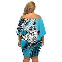 Polynesian Valentine Family Matching Off Shoulder Short Dress and Hawaiian Shirt Couple Floral Unique Sky Blue Version LT01 - Polynesian Pride