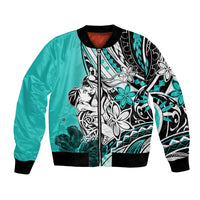 Polynesian Valentine Bomber Jacket Couple Floral Unique Turquoise Version LT01 Unisex Turquoise - Polynesian Pride