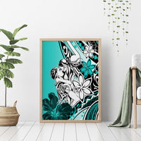 Polynesian Valentine Canvas Wall Art Couple Floral Unique Turquoise Version LT01 - Polynesian Pride
