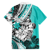 Polynesian Valentine Family Matching Off Shoulder Short Dress and Hawaiian Shirt Couple Floral Unique Turquoise Version LT01 - Polynesian Pride