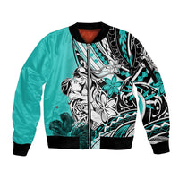 Polynesian Valentine Sleeve Zip Bomber Jacket Couple Floral Unique Turquoise Version LT01 Unisex Turquoise - Polynesian Pride