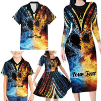 Personalised Polynesian Heart In Fire And Water Family Matching Long Sleeve Bodycon Dress and Hawaiian Shirt Romantic Elements LT01 - Polynesian Pride