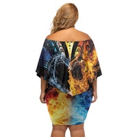 Personalised Polynesian Heart In Fire And Water Family Matching Off Shoulder Short Dress and Hawaiian Shirt Romantic Elements LT01 - Polynesian Pride