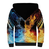 Personalised Polynesian Heart In Fire And Water Sherpa Hoodie Romantic Elements