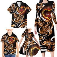 Personalised Polynesian Fiery Heart Family Matching Long Sleeve Bodycon Dress and Hawaiian Shirt Passionate Love LT01 - Polynesian Pride