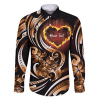 Personalised Polynesian Fiery Heart Family Matching Long Sleeve Bodycon Dress and Hawaiian Shirt Passionate Love LT01 Dad's Shirt - Long Sleeve Black - Polynesian Pride