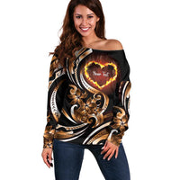 Personalised Polynesian Fiery Heart Off Shoulder Sweater Passionate Love