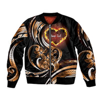 Personalised Polynesian Fiery Heart Sleeve Zip Bomber Jacket Passionate Love
