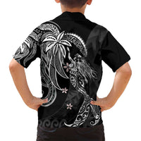 Polynesian Mermaid Plumeria Tribal Tattoo Family Matching Off Shoulder Short Dress and Hawaiian Shirt