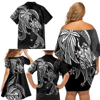 Polynesian Mermaid Plumeria Tribal Tattoo Family Matching Off Shoulder Short Dress and Hawaiian Shirt