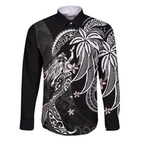 Polynesian Mermaid Plumeria Tribal Tattoo Family Matching Summer Maxi Dress and Hawaiian Shirt LT01 Dad's Shirt - Long Sleeve Black - Polynesian Pride