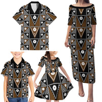 Fiji Brown Masi Pattern Family Matching Puletasi and Hawaiian Shirt Fijian Tapa