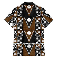 Fiji Brown Masi Pattern Family Matching Puletasi and Hawaiian Shirt Fijian Tapa