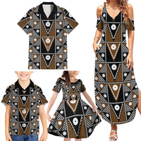 Fiji Brown Masi Pattern Family Matching Summer Maxi Dress and Hawaiian Shirt Fijian Tapa