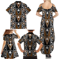 Fiji Brown Masi Pattern Family Matching Summer Maxi Dress and Hawaiian Shirt Fijian Tapa