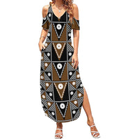 Fiji Brown Masi Pattern Family Matching Summer Maxi Dress and Hawaiian Shirt Fijian Tapa