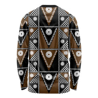 Fiji Brown Masi Pattern Long Sleeve Shirt Fijian Tapa