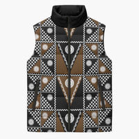 Fiji Brown Masi Pattern Sleeveless Puffer Jacket Fijian Tapa