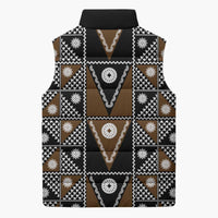 Fiji Brown Masi Pattern Sleeveless Puffer Jacket Fijian Tapa