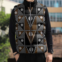 Fiji Brown Masi Pattern Sleeveless Puffer Jacket Fijian Tapa