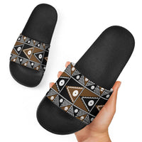 Fiji Brown Masi Pattern Slide Sandals Fijian Tapa
