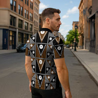Fiji Brown Masi Pattern Zipper Polo Shirt Fijian Tapa