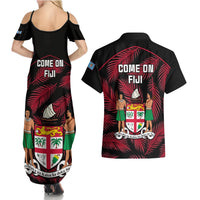 Fiji Rugby Couples Matching Summer Maxi Dress and Hawaiian Shirt Flying Fijians Red Palm Tree Version LT01 - Polynesian Pride