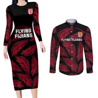 custom-fiji-rugby-couples-matching-long-sleeve-bodycon-dress-and-long-sleeve-button-shirts-flying-fijians-red-palm-tree-version