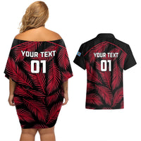 Custom Fiji Rugby Couples Matching Off Shoulder Short Dress and Hawaiian Shirt Flying Fijians Red Palm Tree Version LT01 - Polynesian Pride